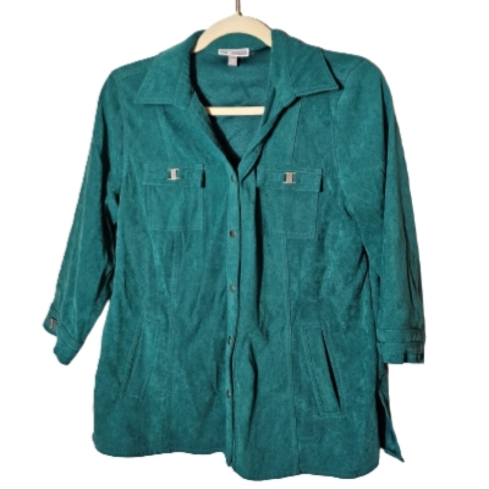 JM Collection Green Suede Feel Jacket Women's Petite Medium
